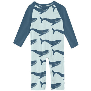 Boy's Print Bamboo Long Sleeve Raglan Romper - Fresh Air Blue Whales Baby One-Pieces