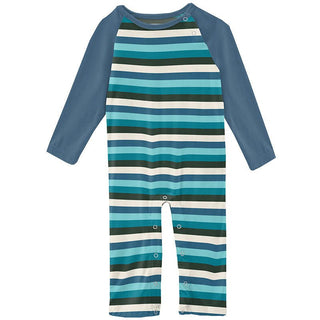 Boy's Print Bamboo Long Sleeve Raglan Romper - Ice Multi Stripe Baby One-Pieces