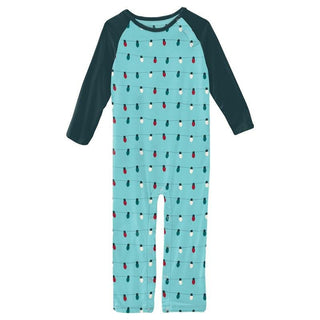 Boy's Print Bamboo Long Sleeve Raglan Romper - Iceberg Holiday Lights (WCA22) Baby One-Pieces