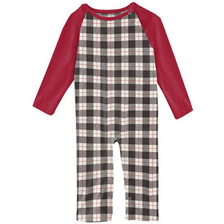 Boy's Print Bamboo Long Sleeve Raglan Romper - Midnight Holiday Plaid Baby One-Pieces