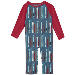 Boy's Print Bamboo Long Sleeve Raglan Romper - Twilight Skis KicKee Pants