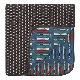 Boy's Print Bamboo Quilted Toddler Blanket, Midnight Tiny Snowflakes & Twilight Skis - One Size Swaddling & Receiving Blankets