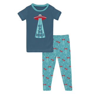 Boy's Print Bamboo Short Sleeve Graphic Tee Pajama Set - Glacier Alien Invasion Baby & Toddler Sleepwear