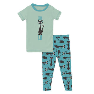 Boy's Print Bamboo Short Sleeve Graphic Tee Pajama Set - Glacier Cool Cats Baby & Toddler Sleepwear