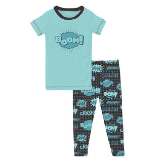 KicKee Pants Boy's Print Short Sleeve Graphic Tee Pajama Set - Midnight Comic Onomatopoeia | Stylish Sleepies offer designs that make bedtime beautiful.