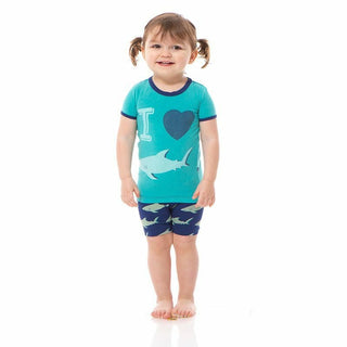 KicKee Pants Boys Print Short Sleeve Graphic Tee Pajama Set with Shorts - Flag Blue Sharky