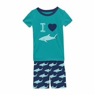 KicKee Pants Boys Print Short Sleeve Graphic Tee Pajama Set with Shorts - Flag Blue Sharky | Stylish Sleepies offer designs that make bedtime beautiful.