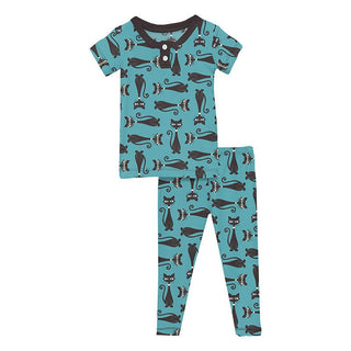 Boy's Print Bamboo Short Sleeve Henley Pajama Set - Glacier Cool Cats Baby & Toddler Sleepwear