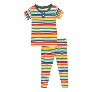 Boy's Print Bamboo Short Sleeve Henley Pajama Set - Groovy Stripe KicKee Pants