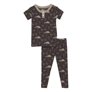 Boy's Print Bamboo Short Sleeve Henley Pajama Set - Midnight Mushrooms Baby & Toddler Sleepwear