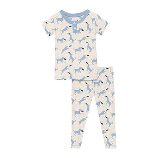 KicKee Pants Boy's Print Short Sleeve Henley Pajama Set - Natural Frisbee Labs | Stylish Sleepies offer designs that make bedtime beautiful.