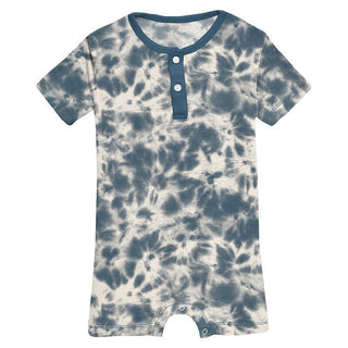 KicKee Pants Boy's Print Short Sleeve Henley Romper - Deep Sea Tie Dye