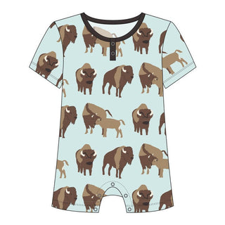 KicKee Pants Boys Print Short Sleeve Henley Romper - Fresh Air Bison