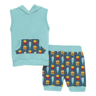 KicKee Pants Boy's Print Short Sleeve Hoodie Tank Outfit Set - Deep Sea Cheeseburger