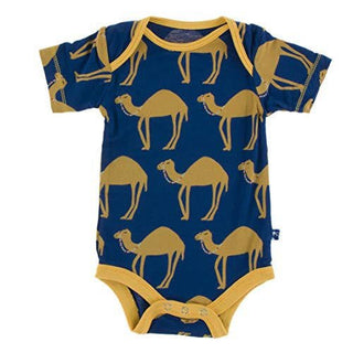 Boy's Print Bamboo Short Sleeve One Piece - Navy Camel Baby One-Pieces