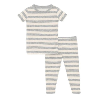 Boy's Print Bamboo Short Sleeve Pajama Set - Heathered Mist Sweet Stripe KicKee Pants