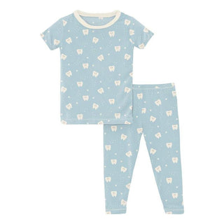 Boy's Print Bamboo Short Sleeve Pajama Set - Spring Sky Tooth KicKee Pants