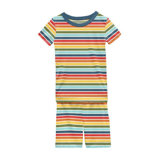 Boy's Print Bamboo Short Sleeve Pajama Set with Shorts - Groovy Stripe Baby & Toddler Sleepwear