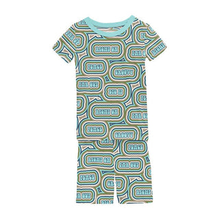 Boy's Print Bamboo Short Sleeve Pajama Set with Shorts - Summer Sky Groovy KicKee Pants