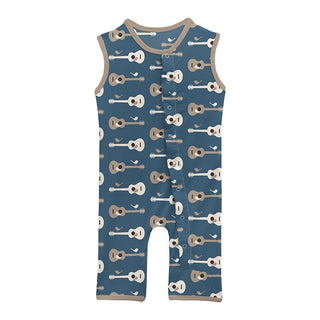 Boy's Print Bamboo Tank Romper - Deep Sea Guitar Birds KicKee Pants