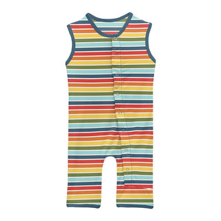 Boy's Print Bamboo Tank Romper - Groovy Stripe KicKee Pants