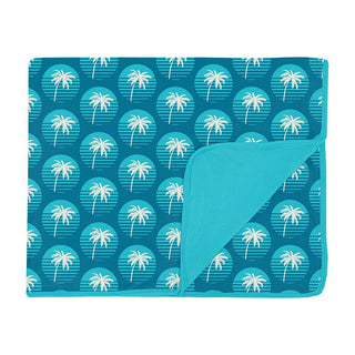 Boy's Print Bamboo Toddler Blanket - Cerulean Blue Palm Tree Sun KicKee Pants