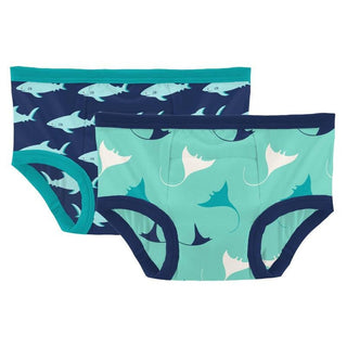 Boy's Print Bamboo Training Pants Set - Flag Blue Sharky & Glass Manta Ray Potty Training