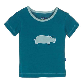 KicKee Pants Boys Short Sleeve Applique Tee, Oasis Hippo