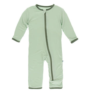 Boy's Solid Bamboo Coverall with Zipper - Aloe with Succulent Baby & Toddler Sleepwear