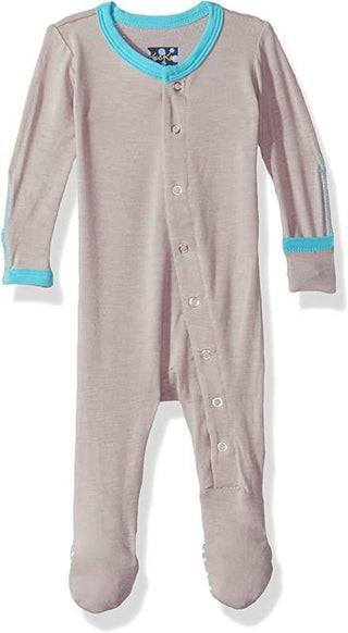 Boy's Solid Bamboo Footie with Snaps - Feather with Confetti KicKee Pants