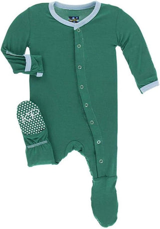 Boy's Solid Bamboo Footie with Snaps - Shady Glade with Pond KicKee Pants