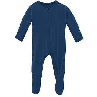 Boy's Solid Bamboo Footie with Zipper - Navy KicKee Pants