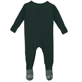 Boy's Solid Bamboo Footie with Zipper - Pine KicKee Pants