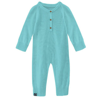 Boy's Solid Bamboo Knitted Henley Romper - Iceberg Baby One-Pieces