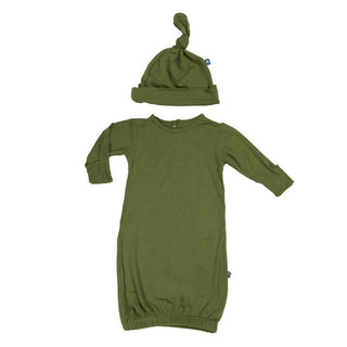 Boy's Solid Bamboo Layette Gown and Single Knot Hat Set - Moss Baby & Toddler Sleepwear