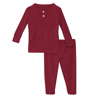 Boy's Solid Bamboo Long Sleeve Henley Pajama Set - Crimson Baby & Toddler Sleepwear