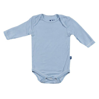 Boy's Solid Bamboo Long Sleeve One Piece Bodysuit - Pond KicKee Pants