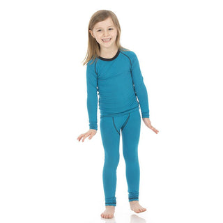 Boy's Solid Bamboo Long Sleeve Sport Pajama Set - Cerulean Blue with Deep Space Baby & Toddler Sleepwear