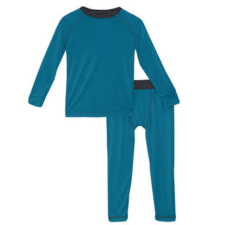 Boy's Solid Bamboo Long Sleeve Sport Pajama Set - Cerulean Blue with Deep Space Baby & Toddler Sleepwear