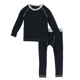 Boy's Solid Bamboo Long Sleeve Sport Pajama Set - Deep Space with Illusion Blue Baby & Toddler Sleepwear