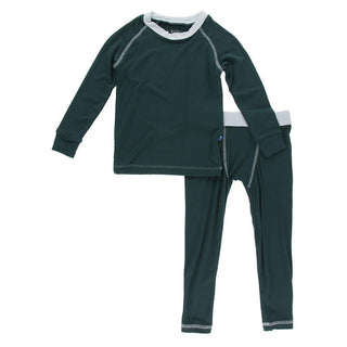 Boy's Solid Bamboo Long Sleeve Sport Pajama Set - Pine with Illusion Blue Baby & Toddler Sleepwear