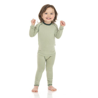 Boy's Solid Bamboo Long Sleeve Sport Pajama Set - Silver Sage with Pine Baby & Toddler Sleepwear