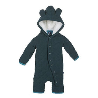 Boy's Solid Bamboo Quilted Hoodie Coverall with Sherpa-Lined Hood - Pine with Bay Baby & Toddler Sleepwear