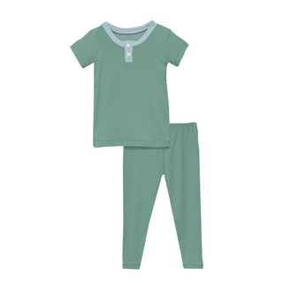 KicKee Pants Boys Solid Short Sleeve Henley Pajama Set - Shore with Spring Sky TSS22 | Stylish Sleepies offer designs that make bedtime beautiful.