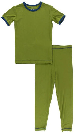 KicKee Pants Boys Solid Short Sleeve Pajama Set - Grasshopper with Navy | Stylish Sleepies offer designs that make bedtime beautiful.