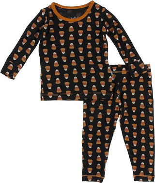 KicKee Pants Celebration Print Bamboo Long Sleeve Pajama Set - Midnight Candy Corn | Stylish Sleepies offer designs that make bedtime beautiful.