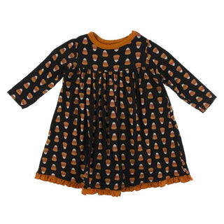 Celebration Print Bamboo Classic Long Sleeve Swing Dress - Midnight Candy Corn Baby & Toddler Dresses