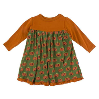 Celebration Print Bamboo Classic Long Sleeve Swing Dress - Moss Jack O'Lantern Baby & Toddler Dresses