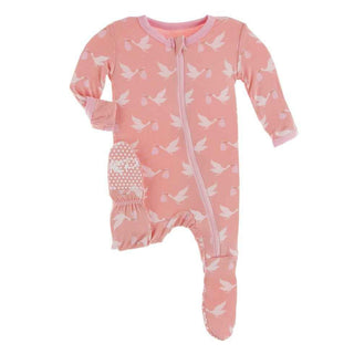 KicKee Pants Celebration Print Footie with Zipper - Blush Stork