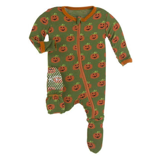 Celebration Print Bamboo Footie with Zipper - Moss Jack O'Lantern Baby & Toddler Sleepwear